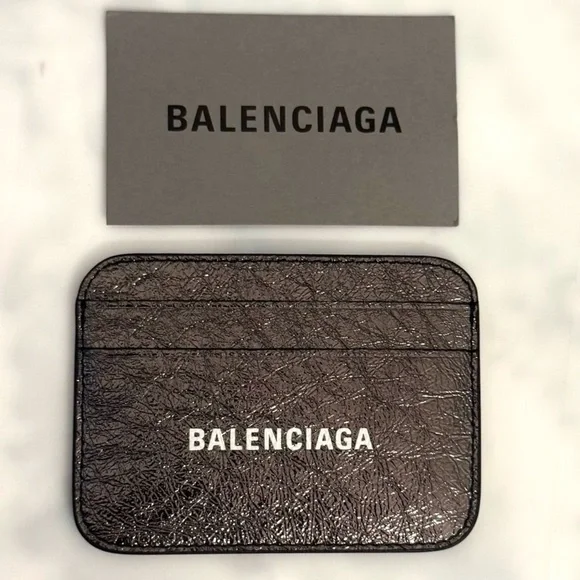 BALENCIAGA LOGO Metallic Silver Leather Credit Card Cash Cardholder Wallet NEW - Picture 12 of 14